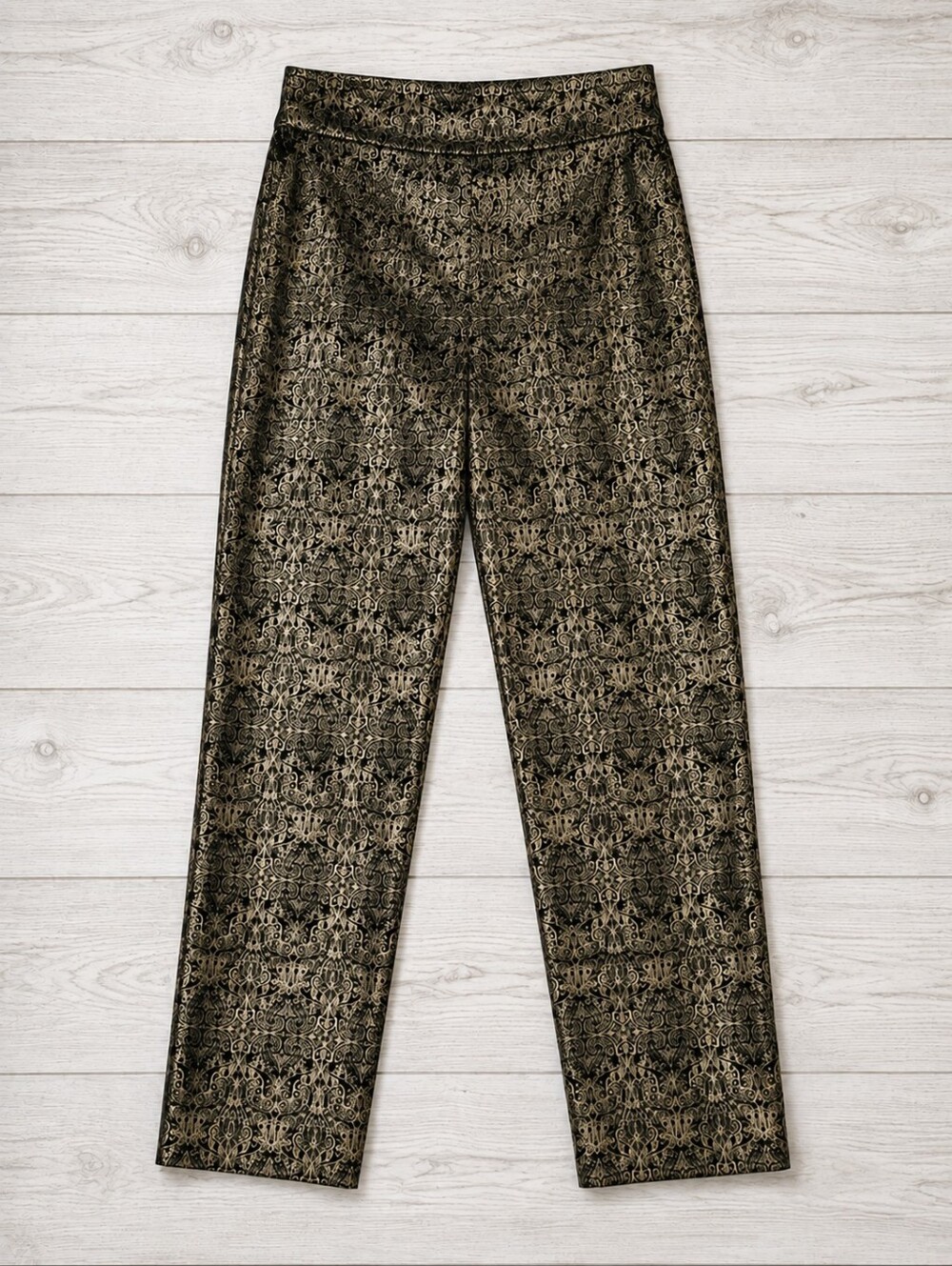 D.F.A. New York Black Gold Metallic Damask Jacquard Straight Leg Dress Pants